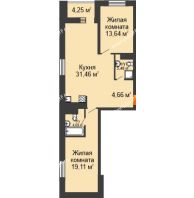 2 комнатная квартира 78,5 м² в ЖК Набережный квартал, дом ГП-4 - планировка