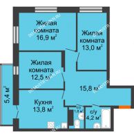 3 комнатная квартира 80 м² в ЖК Заречье, дом № 1, секция 2 - планировка