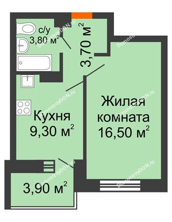 1 комнатная квартира 37,2 м² - ЖК Zапад (Запад)