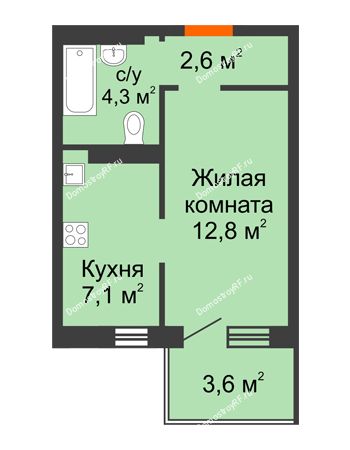 1 комнатная квартира 27,9 м² в ЖК Серебряный, дом № 3