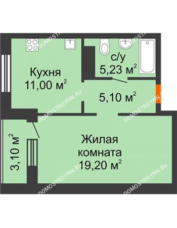 1 комнатная квартира 41,83 м² в ЖК Облака, дом № 2