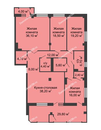 4 комнатная квартира 187,9 м² - ЖК Династия на Соборном
