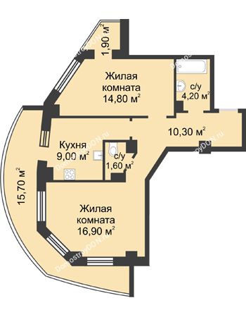 2 комнатная квартира 66,59 м² - ЖК Крепостной вал