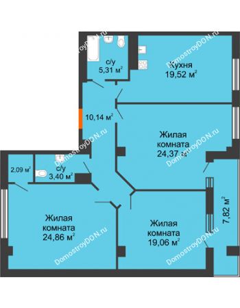 3 комнатная квартира 113,24 м² - ЖК Кристалл 2