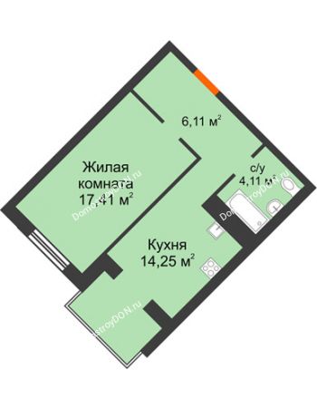 1 комнатная квартира 41,88 м² - ЖК Зеленый квартал 2