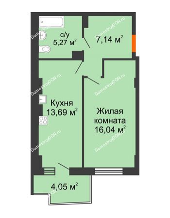 1 комнатная квартира 43,23 м² в ЖК Сердце Ростова 2, дом Литер 8