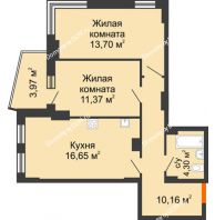 2 комнатная квартира 58,24 м² в ЖК Город у реки, дом Литер 7 - планировка