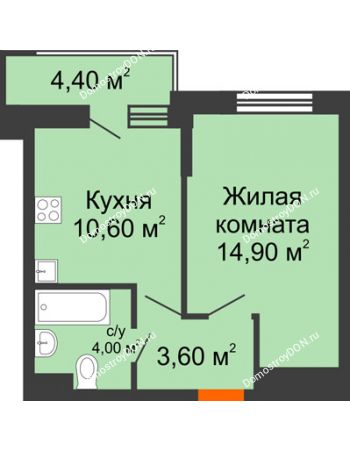 1 комнатная квартира 35,3 м² в ЖК Династия, дом Литер 2