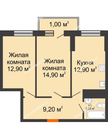 2 комнатная квартира 54,1 м² - ЖК Клубный дом на Мечникова