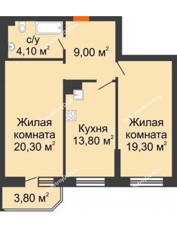 2 комнатная квартира 70,6 м² в ЖК Звездный, дом № 6
