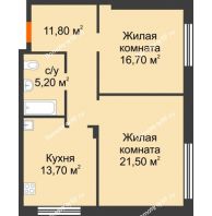 2 комнатная квартира 69,2 м², Жилой дом по ул. Им. Семашко - планировка