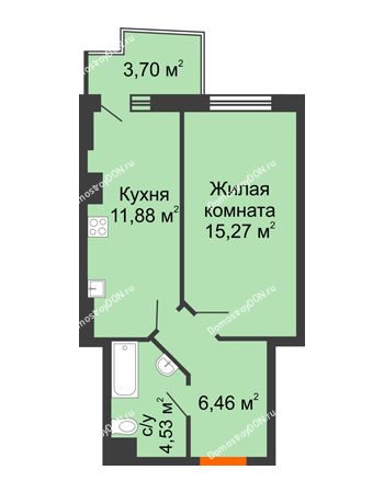1 комнатная квартира 39,25 м² в ЖК Сердце Ростова 2, дом Литер 1