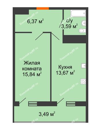 1 комнатная квартира 42,96 м² в ЖК Фамилия, дом Литер 1