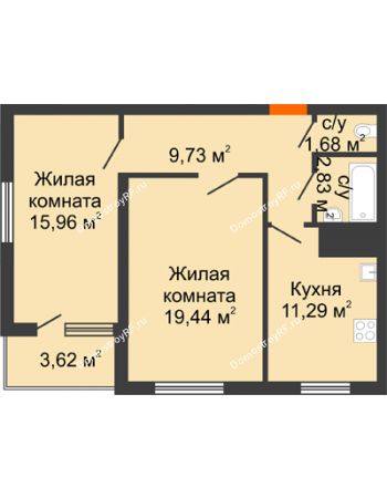 2 комнатная квартира 64,27 м² - ЖК Дом у Самолета
