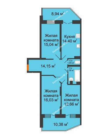 3 комнатная квартира 87,85 м² в ЖК Россинский парк, дом Литер 2