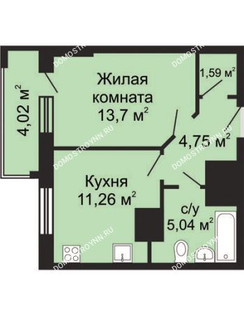 1 комнатная квартира 38,35 м² - ЖК Гелиос