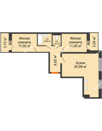 2 комнатная квартира 65,42 м² - ЖК Инстеп.Победа