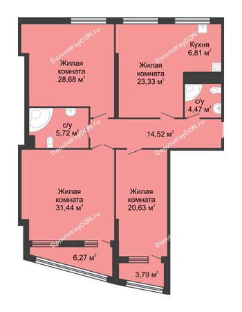 4 комнатная квартира 149,26 м² - ЖК Адмирал