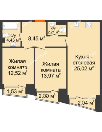 2 комнатная квартира 68,27 м² - Клубный дом на Ярославской