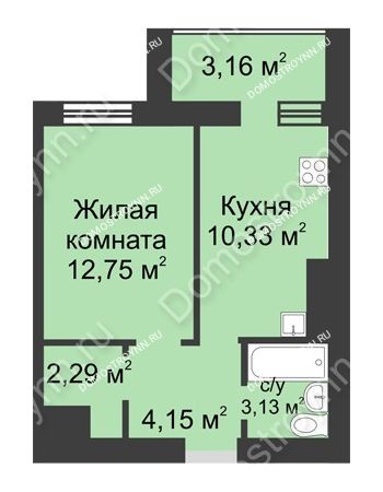 1 комнатная квартира 35,81 м² - ЖК Буревестник