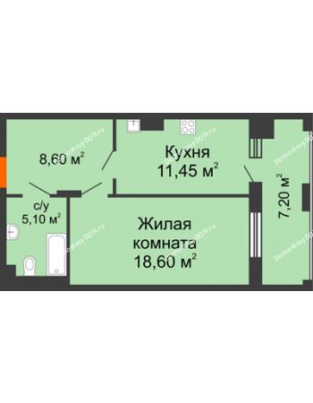 1 комнатная квартира 50,95 м² в ЖК Симфония, дом 3 этап