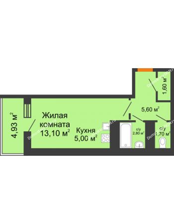 Студия 31,31 м² в ЖК Сокол на Оганова, дом Литер 2