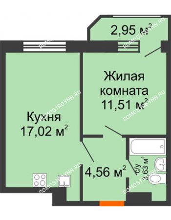 1 комнатная квартира 39,67 м² в ЖК Город времени, дом № 18