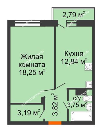 1 комнатная квартира 42,69 м² - ЖК Зеленый берег Life