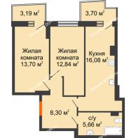 2 комнатная квартира 58,66 м² в ЖК Сердце Ростова 2, дом Литер 1 - планировка