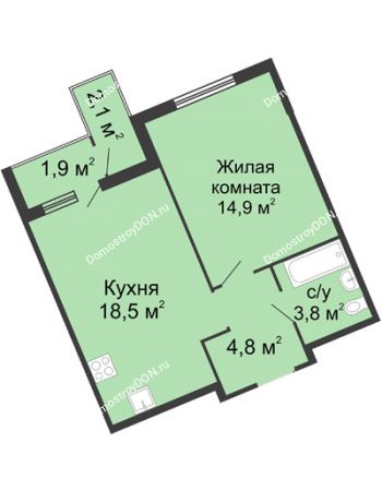 1 комнатная квартира 43,7 м² - ЖК Доломановский	