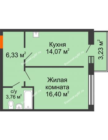 1 комнатная квартира 42,14 м² в ЖК Бограда, дом № 2