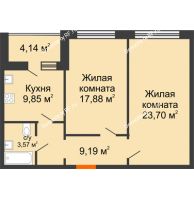 2 комнатная квартира 66,27 м² в ЖК Боровое, дом № 14 - планировка