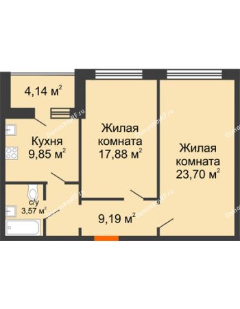 2 комнатная квартира 66,27 м² в ЖК Боровое, дом № 14