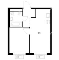 1 комнатная квартира 34,4 м² в ЖК Савин парк, дом корпус 7 - планировка
