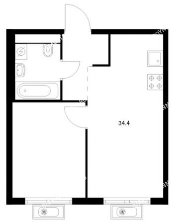 1 комнатная квартира 34,4 м² в ЖК Савин парк, дом корпус 7
