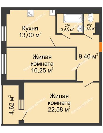 2 комнатная квартира 67,78 м² в ЖК Сокол на Оганова, дом Литер 5