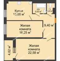 2 комнатная квартира 67,78 м² в ЖК Сокол на Оганова, дом Литер 1 - планировка