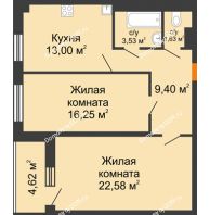 2 комнатная квартира 67,78 м² в ЖК Сокол на Оганова, дом Литер 2 - планировка