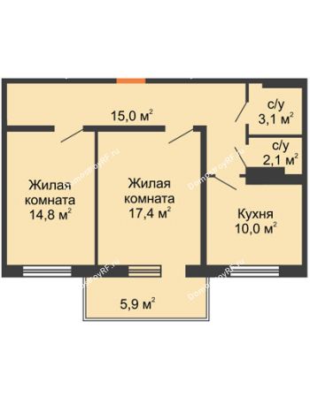 2 комнатная квартира 64,2 м² - ЖД На Комсомольском